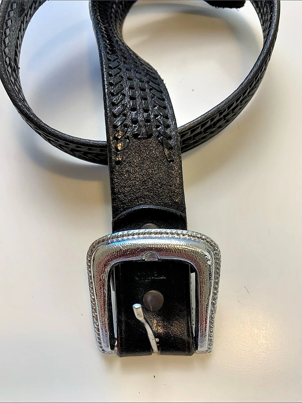 Thick black leather belt, Silver Tone Buckle